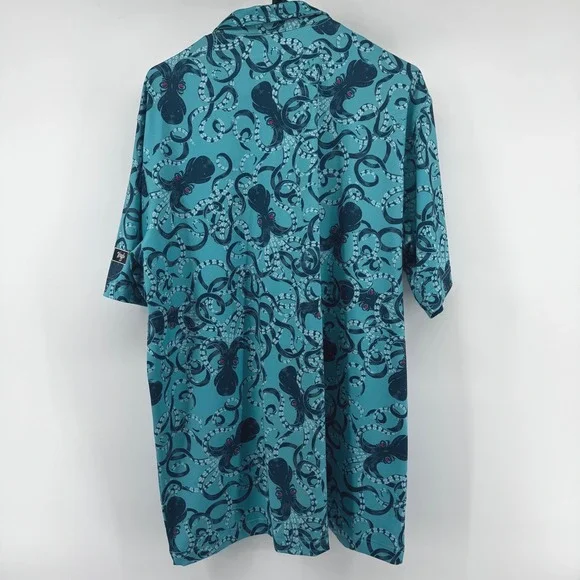 Waggle Golf Polo Mens XL Teal Octopus Print Performance Short Sleeve Shirt - Picture 4 of 6